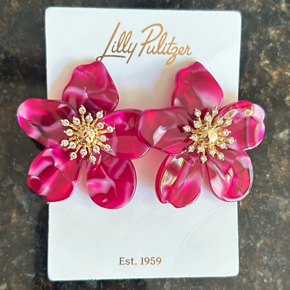 NWT Lilly Pulitzer- Oversized Orchid Stud Earrings- Mystique Pink $48